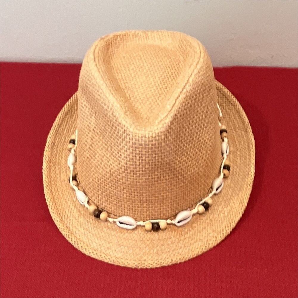 Lucky 7 Women’s Paper Fedora Hat Shell and Bead Band